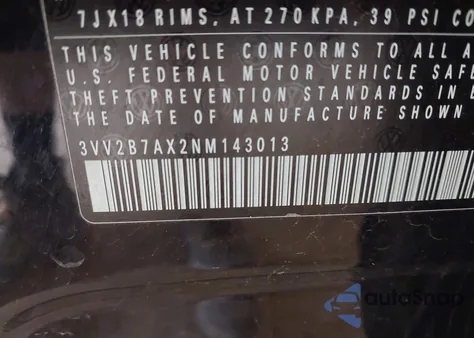 2022 Volkswagen Tiguan 2.0T Se z USA, uszkodzony, nr VIN 3VV2B7AX2NM143013